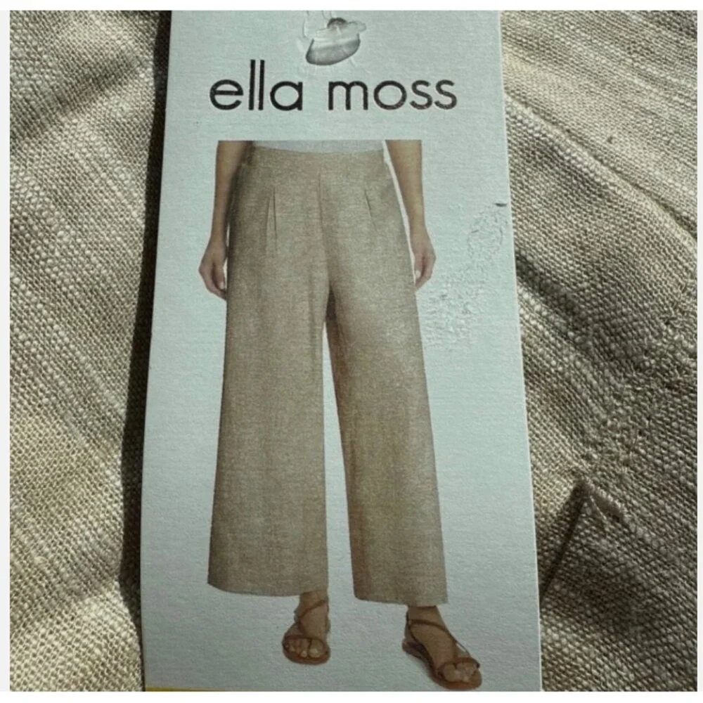 New Ella Moss Linen Blend Wide Leg Pull On Pants Tan Small - Picture 2 of 3